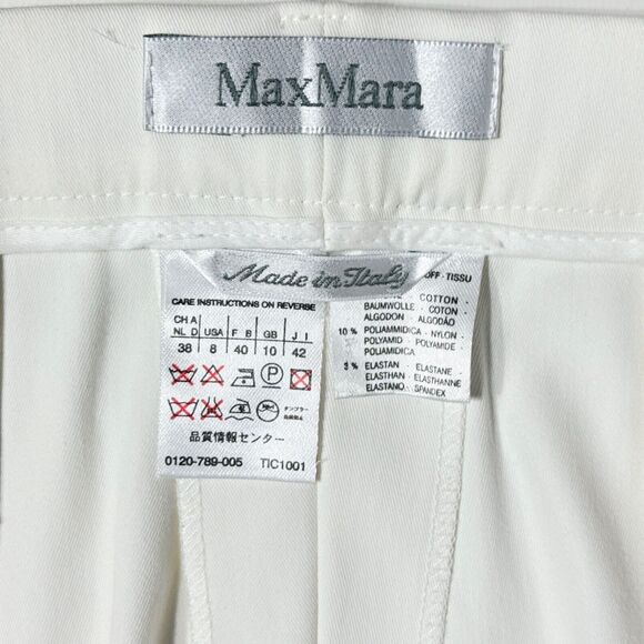 MAX MARA White High Waist Ankle Pants Cotton Stretch Made in Italy Women Sz. 8 - Picture 6 of 13
